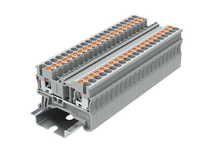 Conector de bloco de terminais para trilho elétrico