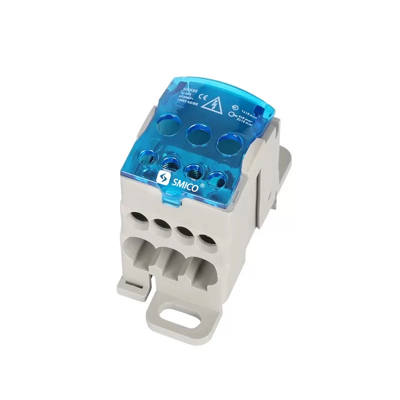 Caixa de distribuição DIN Rail 80A, bloco de terminais, caixa de junção com tampa
