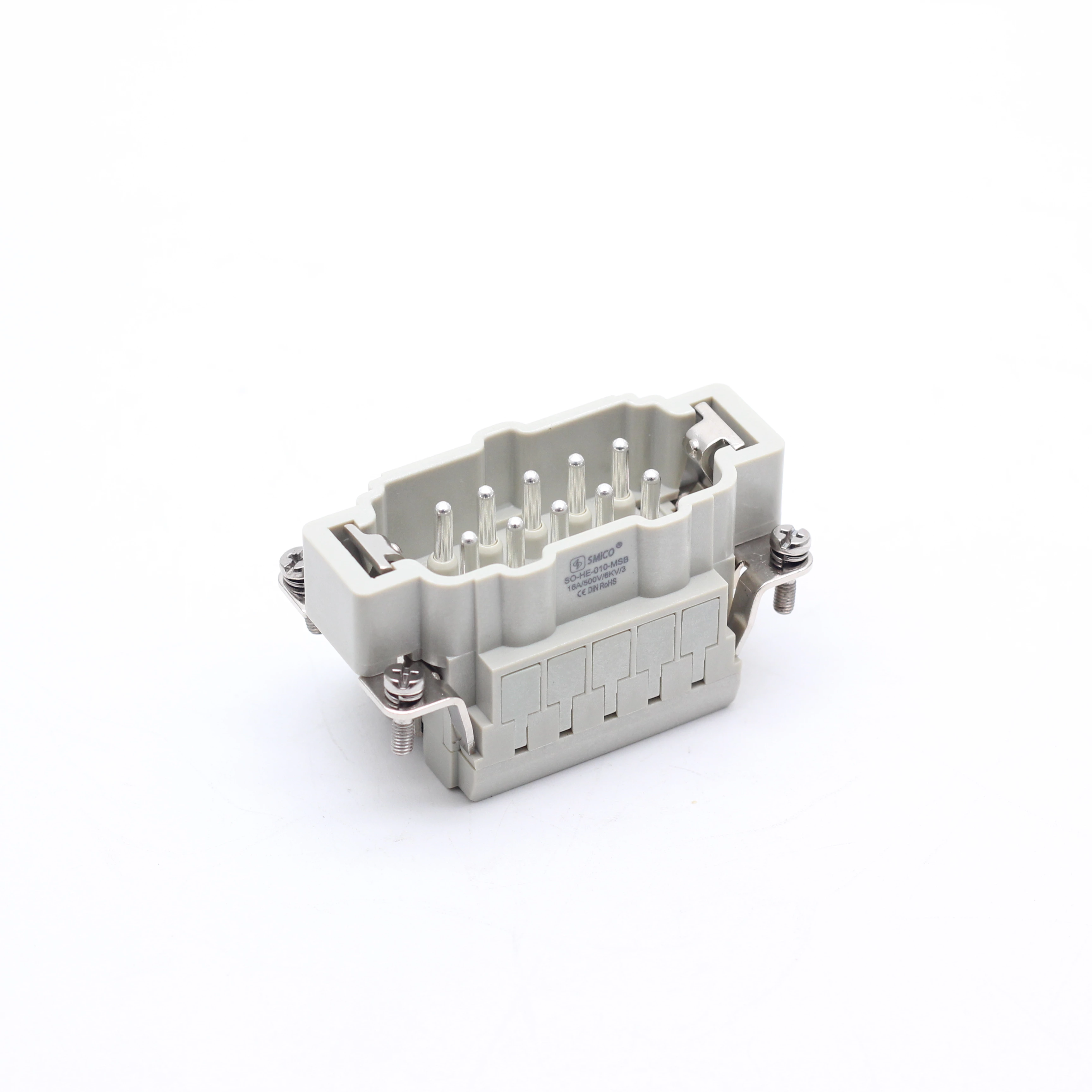 Conector macho de 16A 500V 10 pinos para serviço pesado, terminal de mola HE-010-MSB